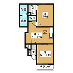 レイール　I 1階2DKの間取り