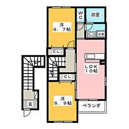 スターテラスまつ 2階2LDKの間取り