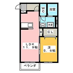 レジデンス北方 3階1LDKの間取り
