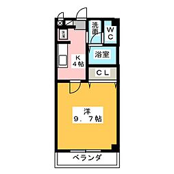 エステート河森II 2階1Kの間取り