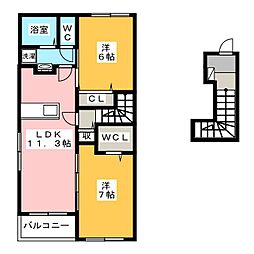 くおっ館　B 2階2LDKの間取り