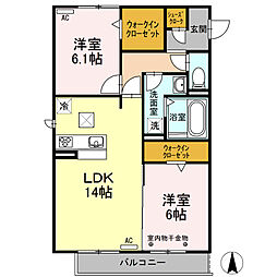 Eｌvita 2階2LDKの間取り