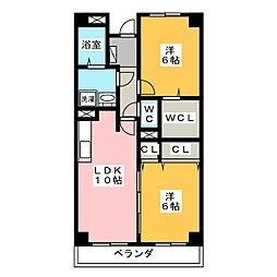 クリスタルガーデンII 3階2LDKの間取り