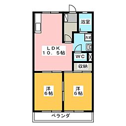 エポックハイムけんせい　Ｄ 2階2LDKの間取り