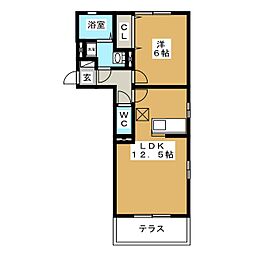 ｃａｓａ・Ｌ　Ｂ棟 1階1LDKの間取り