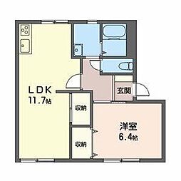 グリーンパーク棚橋　Ｂ 1階1LDKの間取り