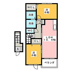 ジェルメ 2階2LDKの間取り