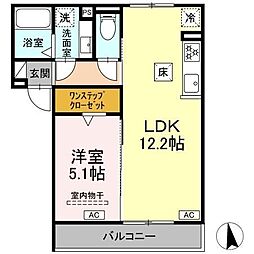 HILLS Kei 101 1階1LDKの間取り