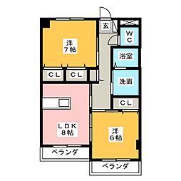 シャトーみずほ 3階2LDKの間取り