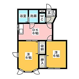 グランデージ2 2DKの間取図画像