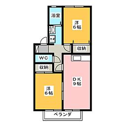 エルミタージュクボタ 2DKの間取図画像