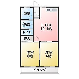 コーポラス井上B 2LDKの間取図画像