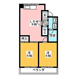 パークテラス岐阜B 2DKの間取図画像