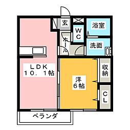 プレジールデュオ 1LDKの間取図画像