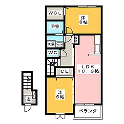 ヴィラパーチェ2 2LDKの間取図画像