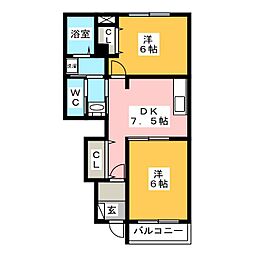 リバーサイドホズミ2 2DKの間取図画像