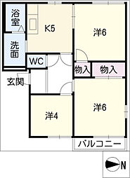 ジュネス'92B 3DKの間取図画像