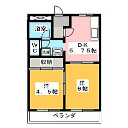 グリーンハウスB 2DKの間取図画像