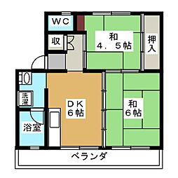 ビレッジハウス巣南町西2 2DKの間取図画像