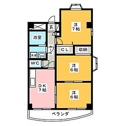 メゾンはなみずき 3DKの間取図画像