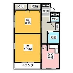 ハイツ三越 2DKの間取図画像