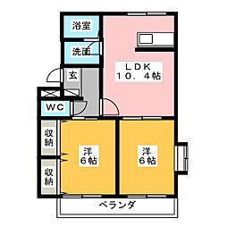 ラバーズハイム弐番館 2LDKの間取図画像