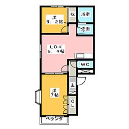 グランブルー2番館 2LDKの間取図画像