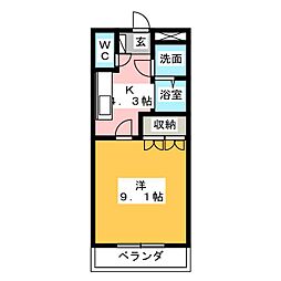 サンフローラ壱番館 1Kの間取図画像