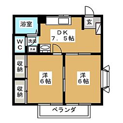 スカイハイツA 2DKの間取図画像