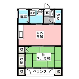 マンション日本ライン 1DKの間取図画像