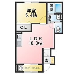ブランキューブ加茂野町 1LDKの間取図画像