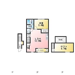 ブランキューブ加茂野町 1LDKの間取図画像