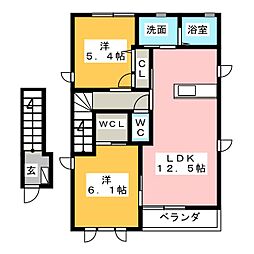エスポワール鷹之巣A棟 2LDKの間取図画像