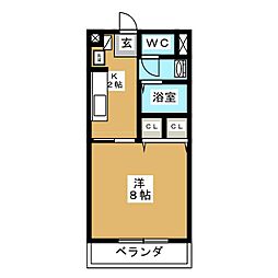 メナークレール 1Kの間取図画像