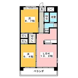 ラ・ポーゼロワイヤル 2LDKの間取図画像