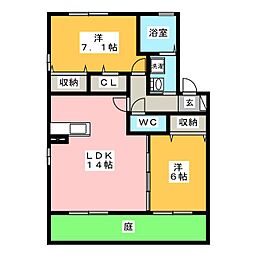 カオンC 2LDKの間取図画像