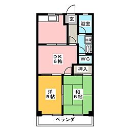 サンハイム山川 2DKの間取図画像