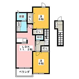 ヌーベルバーグA 2LDKの間取図画像