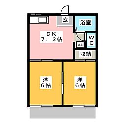 タウニィ明花B 2DKの間取図画像