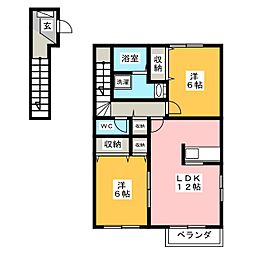 ベルウッド壱番館A 2LDKの間取図画像