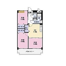 フローラタウンH 3DKの間取図画像
