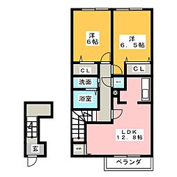 プラティエ 2階2LDKの間取り