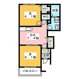 レクサス共栄F 2DKの間取図画像