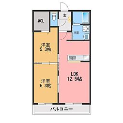 ザ・レジデンス坂本 2LDKの間取図画像