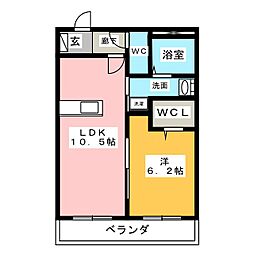 ARATA壱番館 1LDKの間取図画像