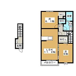 サン・プラシード2 2LDKの間取図画像