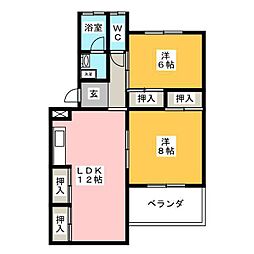 ウィンドヒルズ恵那・中央 2LDKの間取図画像