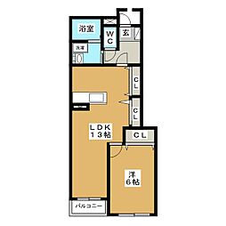 グランデ新田A 1LDKの間取図画像