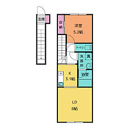 308晴れ 2階1LDKの間取り
