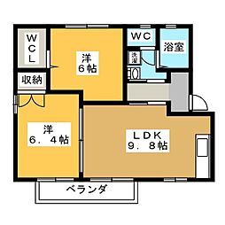 ジュネス旭 2DKの間取図画像